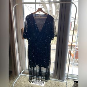 Andree black starry dress with high low sheer skirt size 2x
